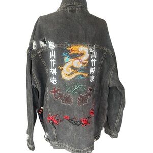 Missguided M Embroidered Dragon Denim Jacket